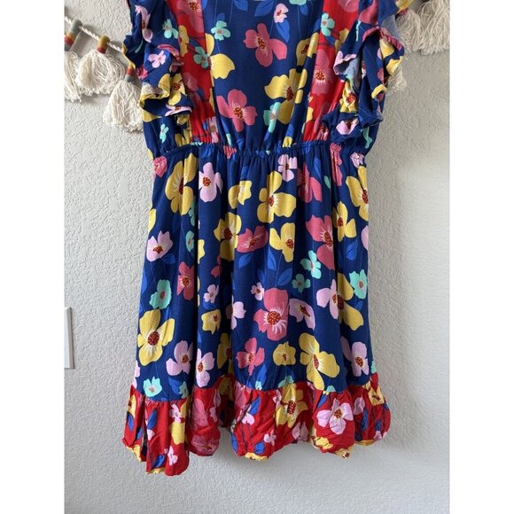 White Birch Black Label Colorful Multicolor Floral Ruffle Mini Dress Beachy 1x - Picture 4 of 9